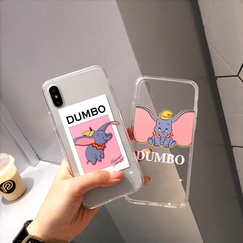 

Cute cartoon Dumbo Elephant girls pink clear phone case for cover iphone 11Pro Max for coque iPhone 7 7plus 8 6 6s plus X XR XS max case silicon covers capa