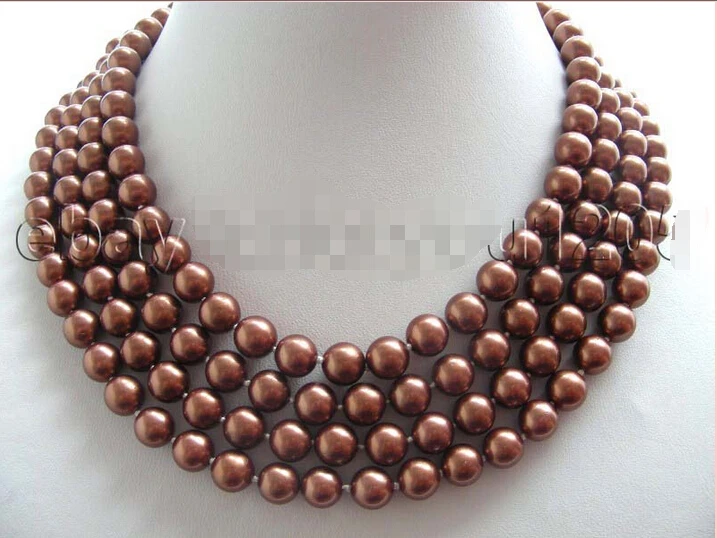 

FREE shipping>>>>>65" Natural 8mm Round Coffee Shell Pearl Necklace!