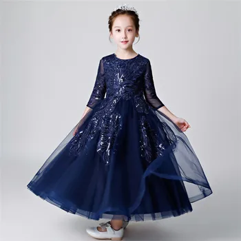 

High Grade Children Girls Luxury Evening Party Host Princess Sequined Prom Dress Kids Teens Piano Costume Birthday Long Dress