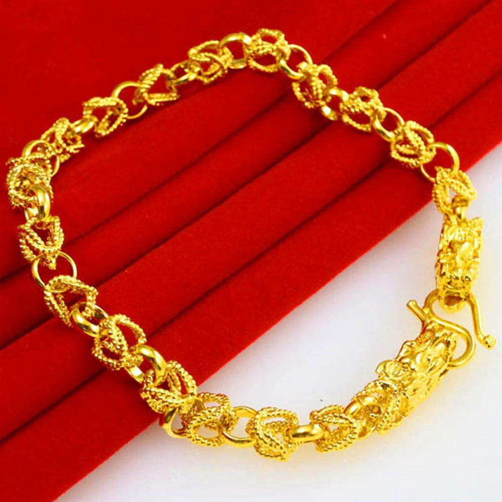 Massive Mens Bracelet Wrist Chain Yellow Gold Filled Fashion Bracelet