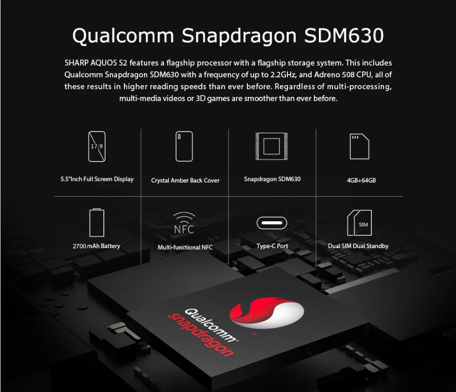 SHARP C10 S2 Смартфон Snapdragon 630 Octa Core Android 8,0 4 GB + 64 GB 5,5 ''FHD + Face ID NFC 12MP 2700 mAh 4G мобильный телефон