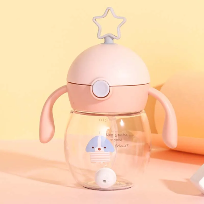 Pink Star Bottle Портативная соломенная чашка для кормления ребенка с двойной ручкой, Детская обучающая бутылка для питья, детские чашки для воды, 280 мл - Цвет: Pink Star Bottle