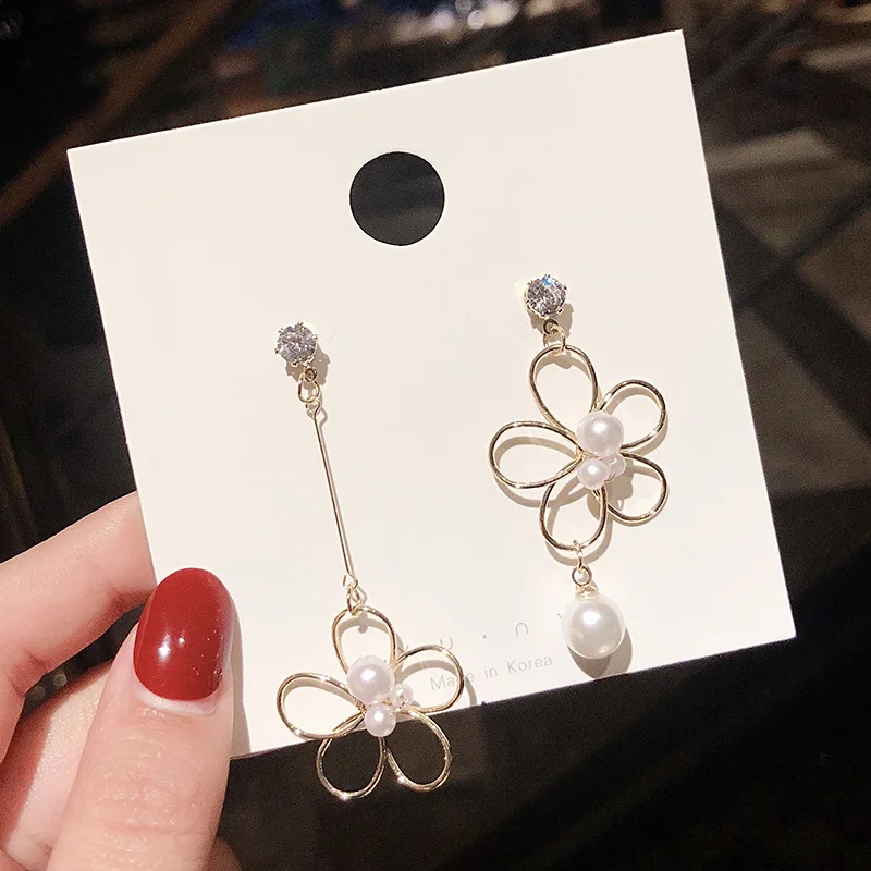 

2019 New Arrival Simulated-pearl Trendy Geometric Women Dangle Earrings Korean Hollow Flower Earrings Female Sweet Girl Jewelry