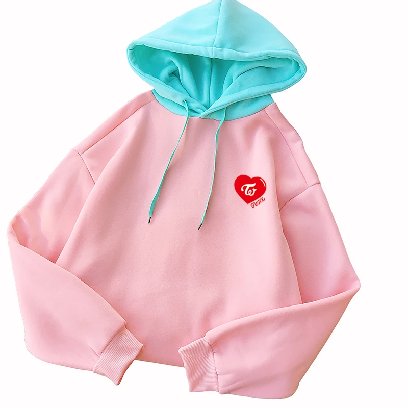 

Women Hoodies New Contrast Pastel Color Pink Kpop Twice Group Befree Hip Hop Girl's Sweatshirts Fleece Winter Thick Outwear Top