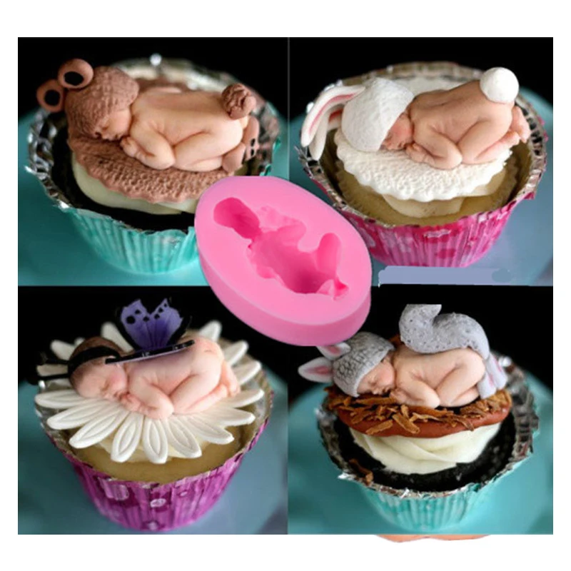 2pcs Set Silicone 3d Fondant Sleep Baby Angel Wings Shapes Cake