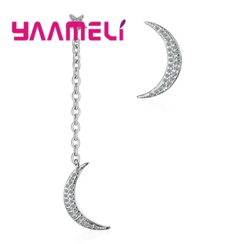 

Minimalist Exquisite New Asymmetry Moon Star Sparking Rhinstone 925 Sterling Silver Stud Earring Woman Girls Best Festival Gift