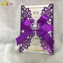 Крафт печать 50 набор inc263 блестящая фиолетовая лазерная резка, для свадьбы Пригласительные открытки, поздравительная открытка персонализированные фиолетовый парфюм на подвеске