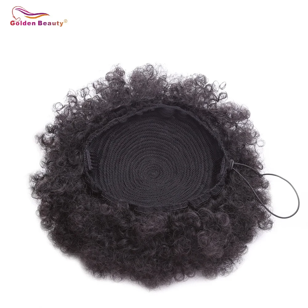 Golden Beauty 10inch Afro Puff Drawstring Ponytail Kinky Curly Synthetic Hair Updo Chignon Bun Hair Piece Extension Medium Size