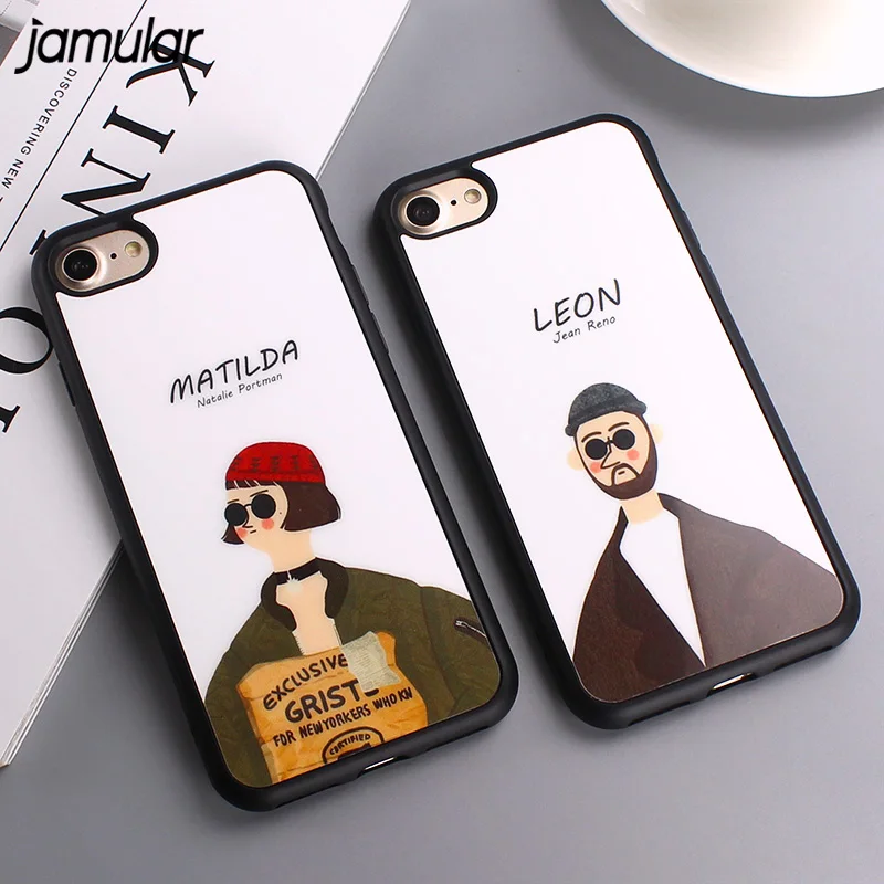 

JAMULAR Movie Leon Mathilda Mirror Surface Silicon Case For iPhone X 7 Plus 5s SE Back Cover for iPhone 6s 6 8 Plus Case Fundas