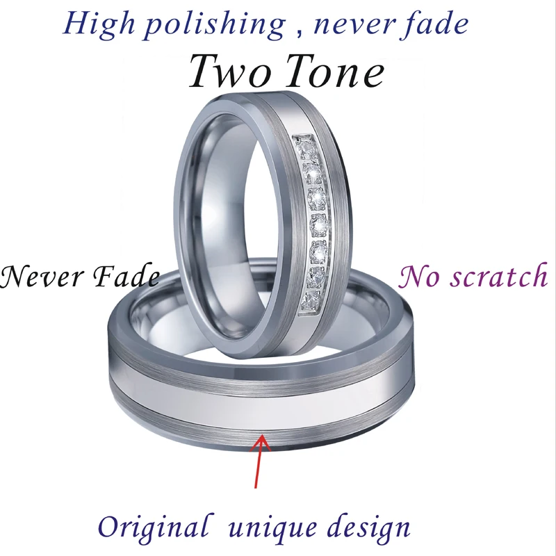 Combined Titanium Tungsten Rings Men's Wedding Band silver color bague anel anillos Couple Engagement Rings for women (5)