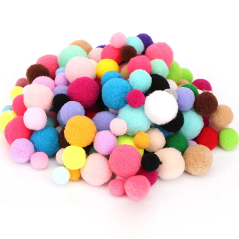 

Lot of 300 pcs 5 Sizes Random color Pompons for children Craft Sewing