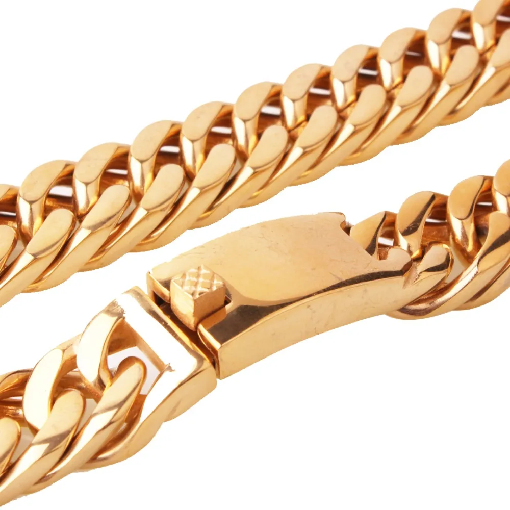 

15mm 7-40inch New Arrive Stainless Steel Golden Punk Cuban Curb Chain Fashion Men's Boy's Necklace Or Bracelet Jewelry Xmas Gift