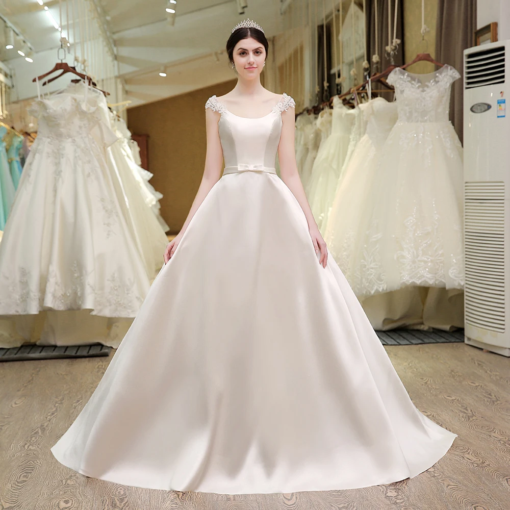 Vintage Romantic Princess Pearls Satin Wedding Dress | Uniqistic.com
