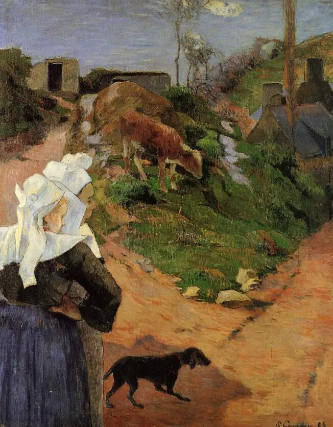 

High quality Oil painting Canvas Reproductions Breton Women at the Turn (1888) by Paul Gauguin hand painted