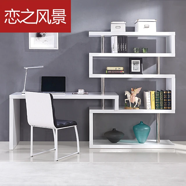 Floating Landscape modern minimalist white paint shelves corner desk