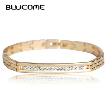 

Blucome New Copper Crystal Bracelet for Women Rose Gold Color Link Pulseiras Female Stainless Steel Bracelets Bangles Hand Chain
