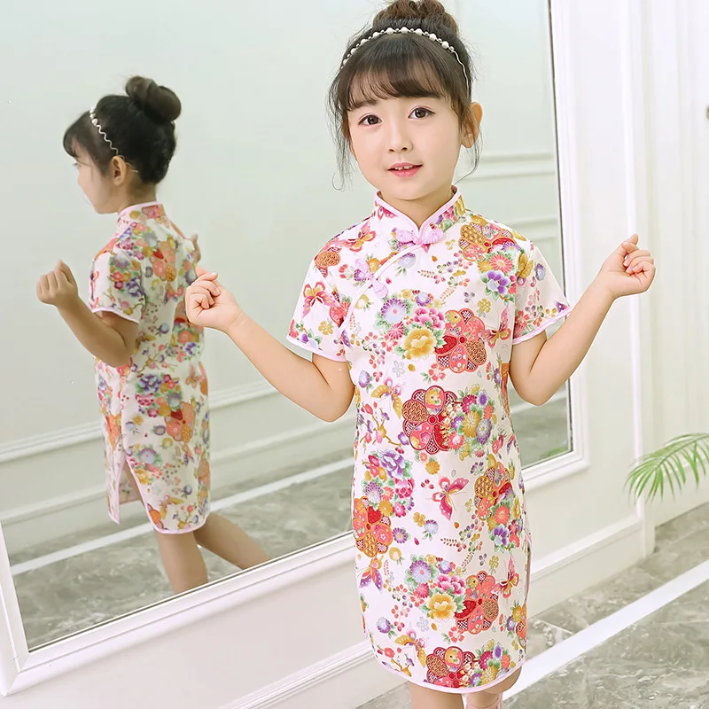 Children's day Gift Chinese Style Traditional Girls Qipao Dress Child Tang Suit Kids Printing Cheongsam Baby Princess