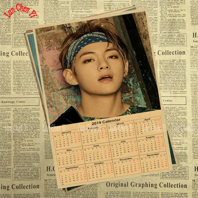 2019 календарь BTS полоса плакат на крафт бумаге четкое изображение наклейки стену