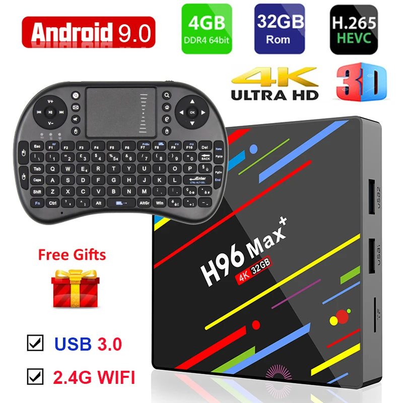 2019 Новый Smart Android 9,0 ТВ коробка RK3328 4G/32G телеприставки H96 Max плюс Wi-Fi HD 4 K H.265 USB3.0 H96 Max Android ТВ Media Player