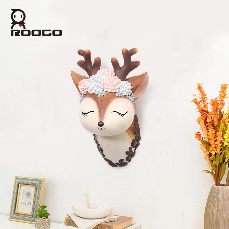 

Roogo Cute Deer Head Animal Self Adhesive Clothes Display Racks Hook Coat Hanger Cap Room Decor Show Wall Bag Keys Sticky Holder
