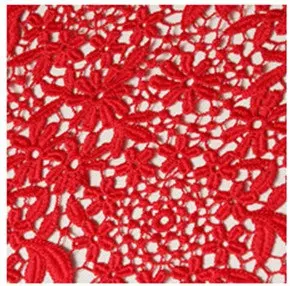 

Red Lace with crocheted Flowers, Retro Hollowed Out Florals Net Lace Fabrics Wedding Fashion Dress Supplies african lace fabric