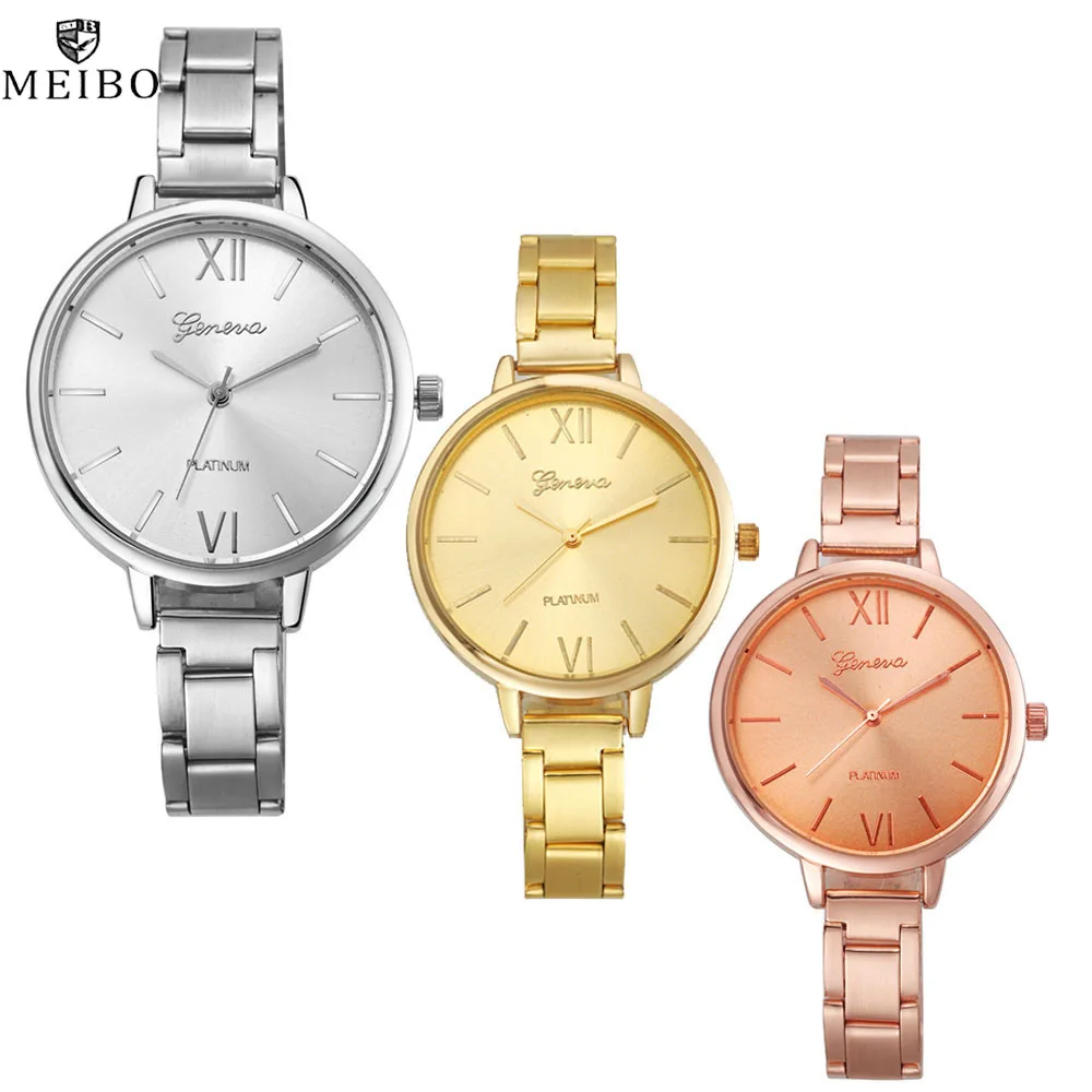 

MEIBO Elegant Women's watches fashion Wrist watches 2017 New Geneva Ladies Watch Stainless Steel Watches for women Quartz montre