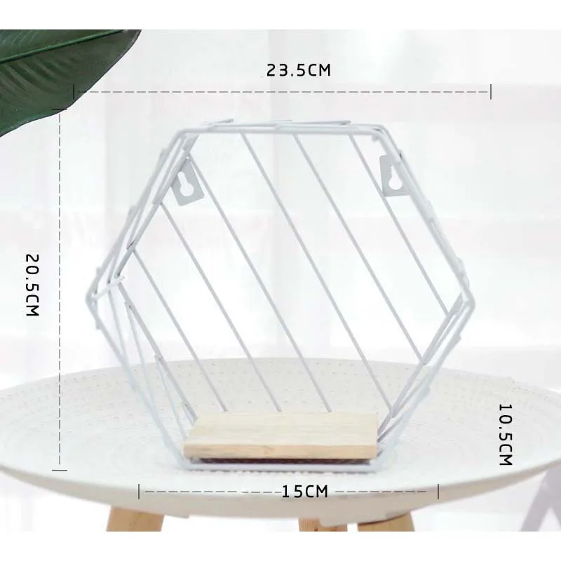 Скандинавские настенные украшения, полка для хранения, металлическая железная полка для хранения мелочей, шестигранная железная художественная сетка, Подвесной Настенный декор, держатель для цветов