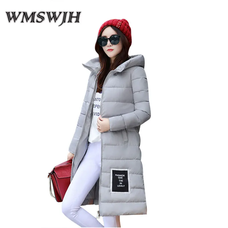 

Wmswjh 2019 Winter Abrigos mujer Large Size Blusas Pure Color Thick Winter Jacket With Hooded Cotton-Soft Clothes Woman WS01