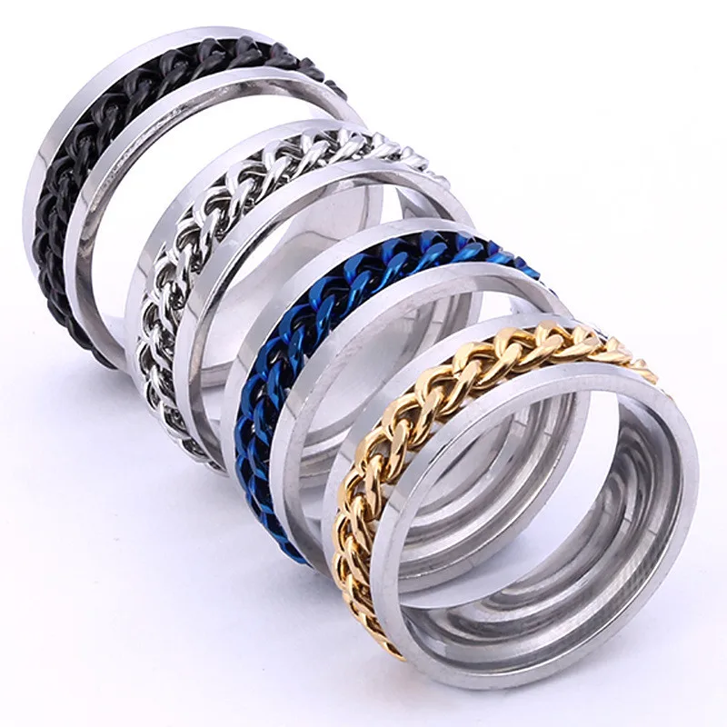 

2018 Fashion Anti-allergy Men 's Titanium Steel Ring Black Chain Ring For Men Vintage Punk Metal Brand Finger Ring Jewelry