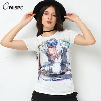 

CWLSP Cartoon Fashion Women T-Shirt Summer Short-sleeve Casual Tops Rafiki Print T shirt Lion King Retro Tee Shirt Femme QA916