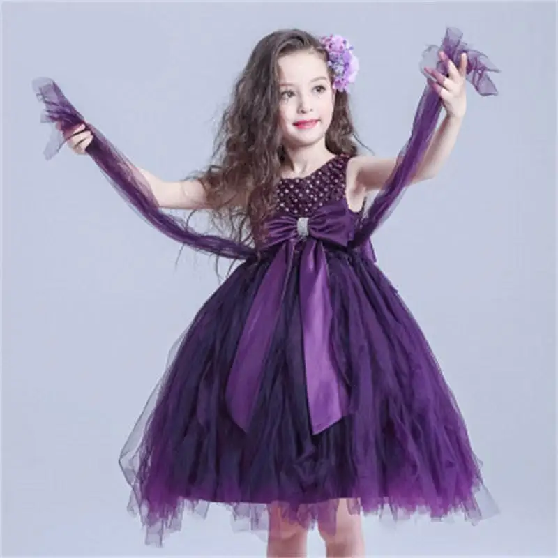 High quality summer girl elegant purple dress child costume princess
