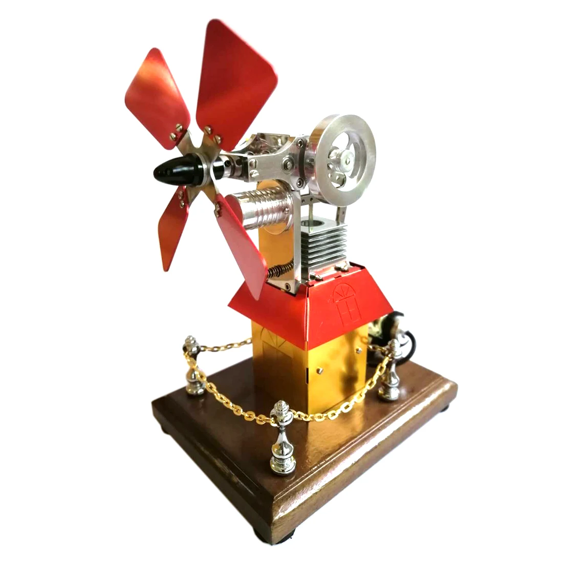 

Butane Powered Windmill Cabin Shape Stirling Engine Model Motor Generator Toy Early Learning Education Toy Gift For Children Kid