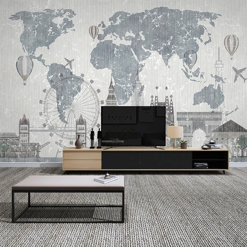 Custom Waterproof Self-adhesive Mural Wallpaper World Map City Building Bedroom Study Living Room TV Background Wall Painting milofi custom wallpaper mural marble nostalgia travel around the world poster earth classic building background wall