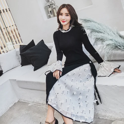 

2018 flare sleeve knitting sweater long dress women Sexy autumn winter dress Bodycon elastic soft dress vestidos de fiesta