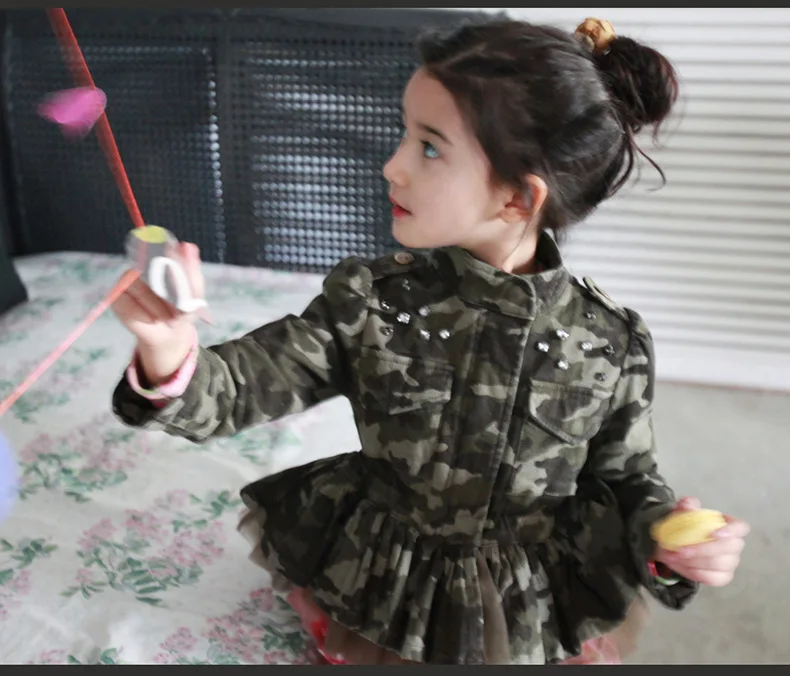 

Yorkzaler Spring Autumn Kids Camouflage Jacket For Girl Long Sleeve Children's Windbreaker Outerwear Girl Army Rivet Coats