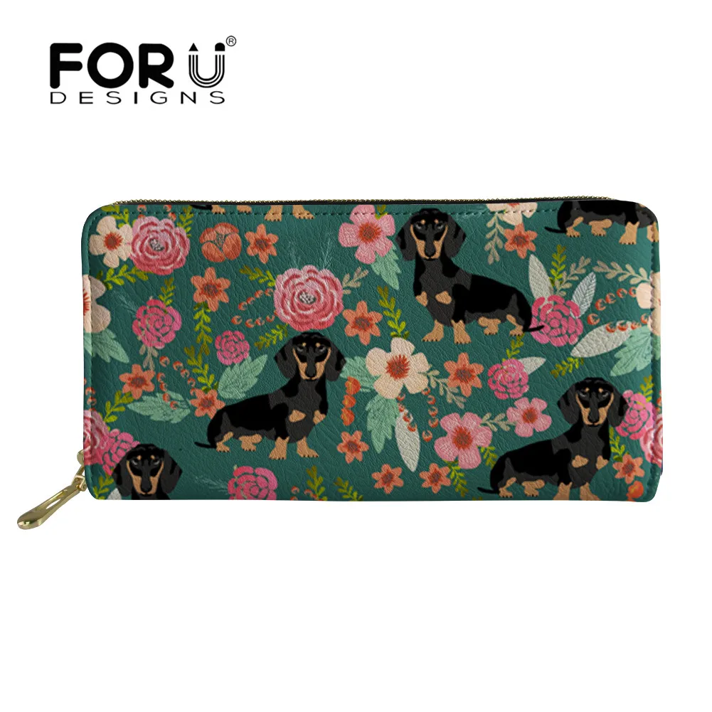 FORUDESIGNS кожаный длинный женский кошелек Doxie Dog Такса Зеленый Кошелек с принтом