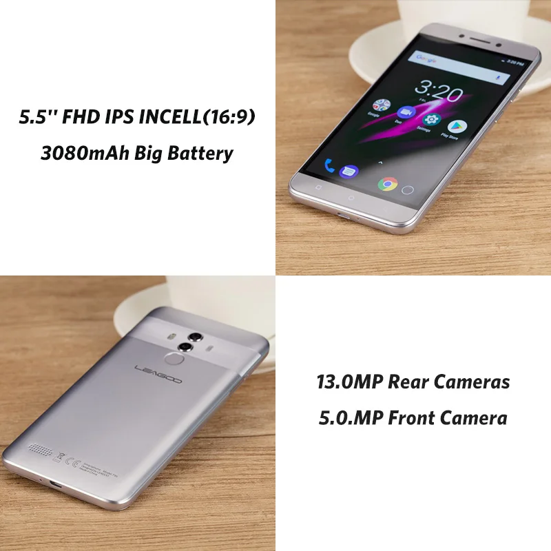 Смартфон с 5 дюймовым дисплеем LEAGOO T8s восьмиядерный процессор MTK6750T Face ID ОЗУ 4 Гб