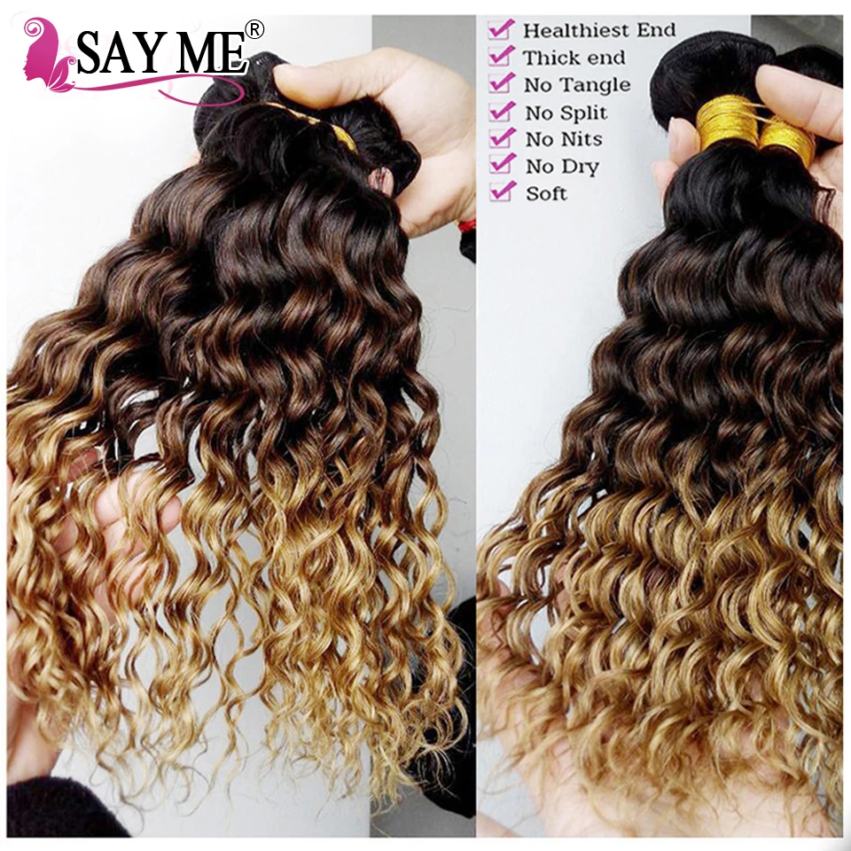 Peruvian Deep Wave Bundles Deal Can Buy 1/3/4 Bundles 100% Remy Human Hair Extensions Honey Blonde Ombre Peruvian Hair Bundles