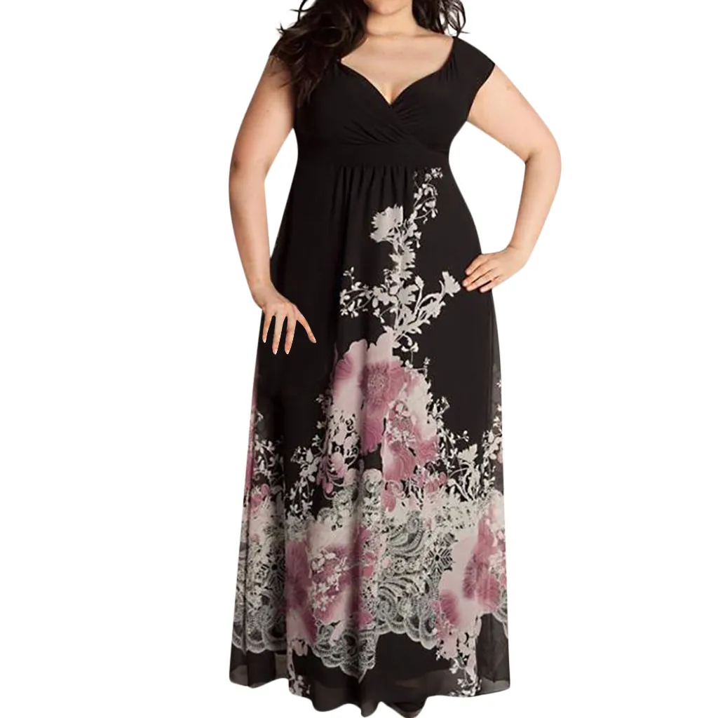 

Summer Dress Ladies Fashion Casual Short-Sleeved Sexy V-Neck Print Dresses Summer Retro Big Swing Loose Large Size Sundress #LR5