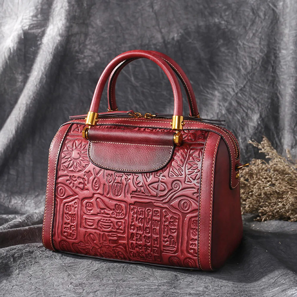 

Chinese Style 2019 Vintage Women Handbags Cow Leather Messenger Shoulder Bag Casual Totes Embossing Pattern Flower Bags