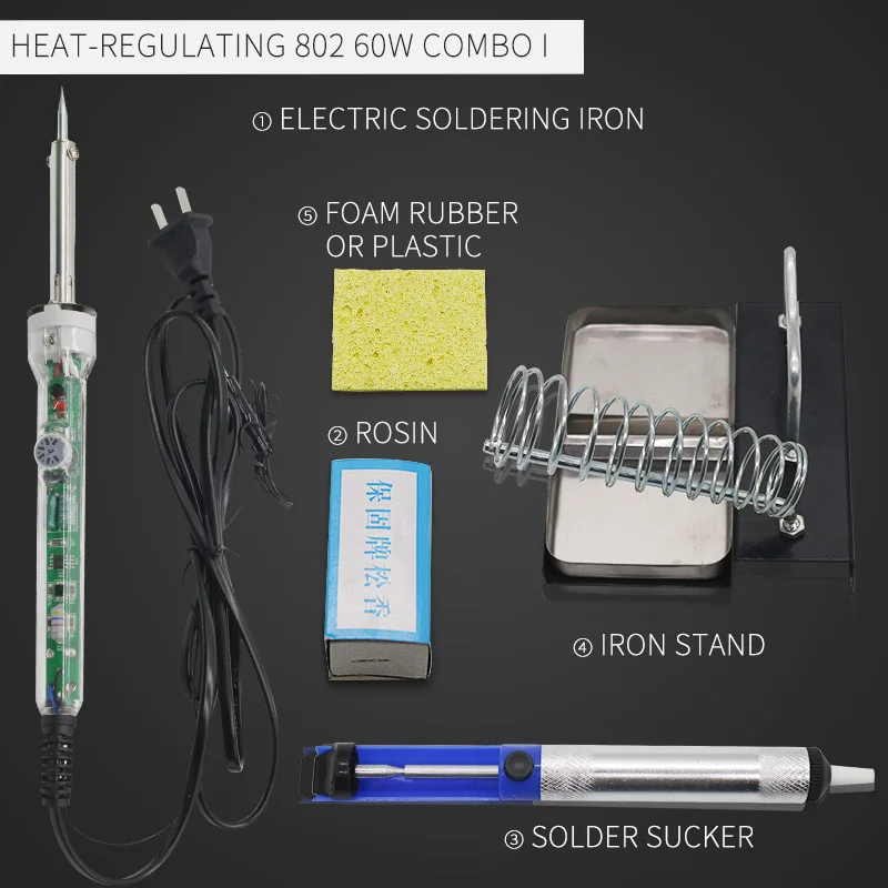 1 шт. 802/818/936 60 Вт Температура Контроль Электрический паяльник для подключения к пайки оловом Набор для домашний комплект для ремонта - Цвет: combination one