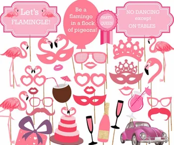 

32pcs Flamingo Party Mask Photo Booth Props Baby Shower Party Decor Just Married Wedding Party Hen Night Party Supplies PB008