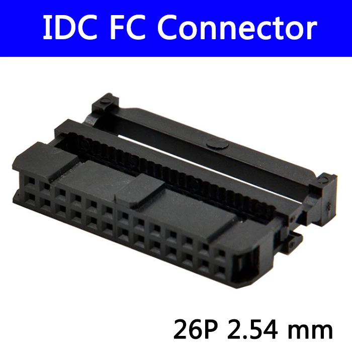 

100pcs 2.54 mm IDC Socket Female FC 26P 26pin 2*13 Rectangular Connector adapter Ribbon Cable 1.27 mm
