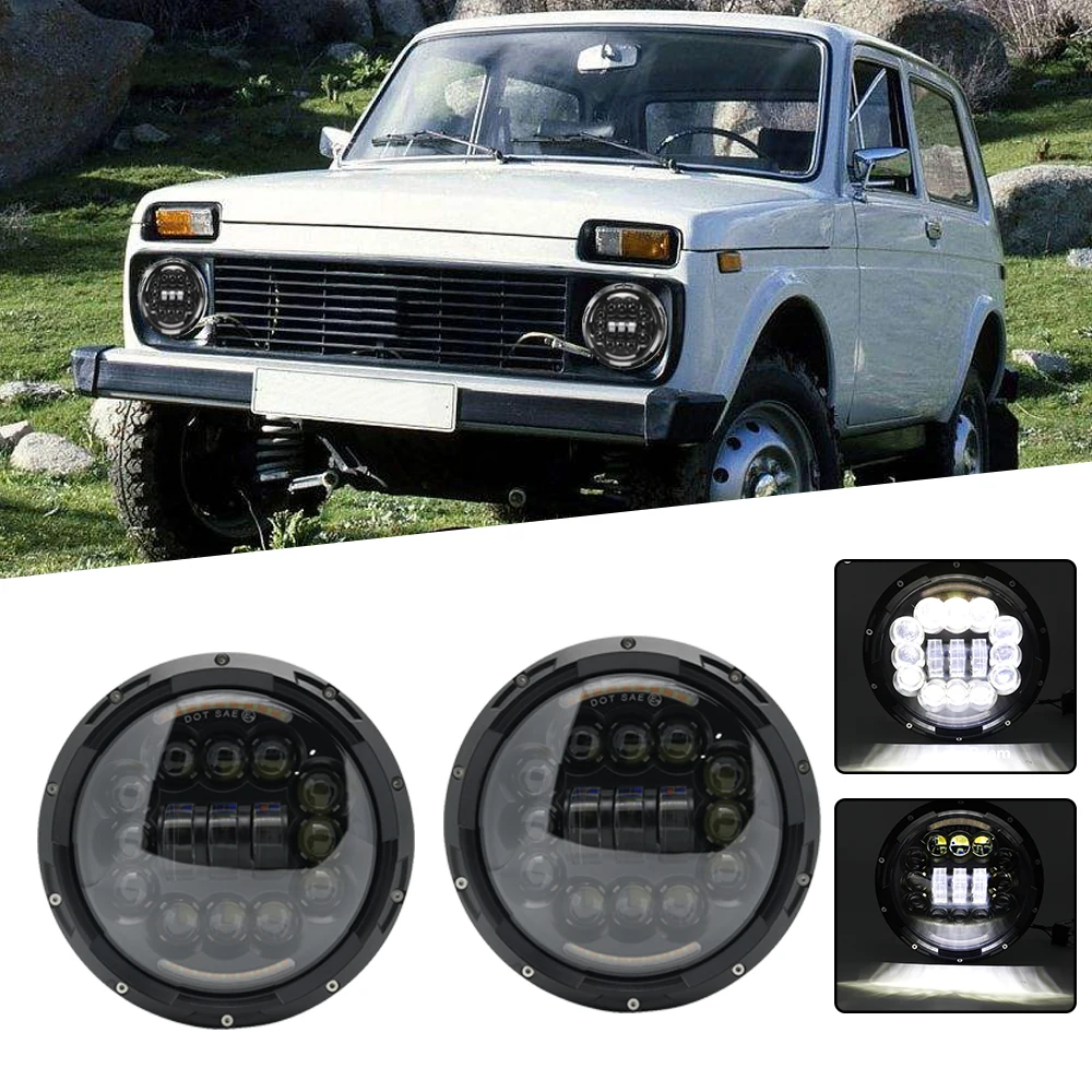 7 дюймов светодиодный налобный фонарь с Halo Ring Amber поворотник для lada niva 4x4 suzuki samurai " светодиодный DRL Halo Фары для ваз 2101