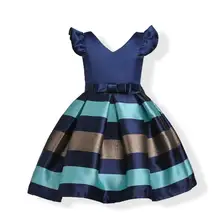 Розничная В европейском и американском стиле новые летние для девочек, состоящий из полосатой Свадебная вечеринка платье без рукавов дети Костюмы От 3 до 10 лет E1780