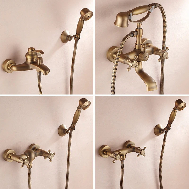 Bathroom Vintage Shower Wall Surface Mount Brass Rainfall Bathtub