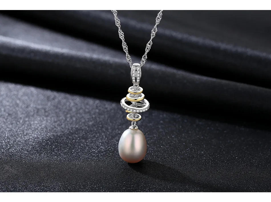 

sterling silver necklace water wave chain natural freshwater rice beads pendant jewelry gift LB23
