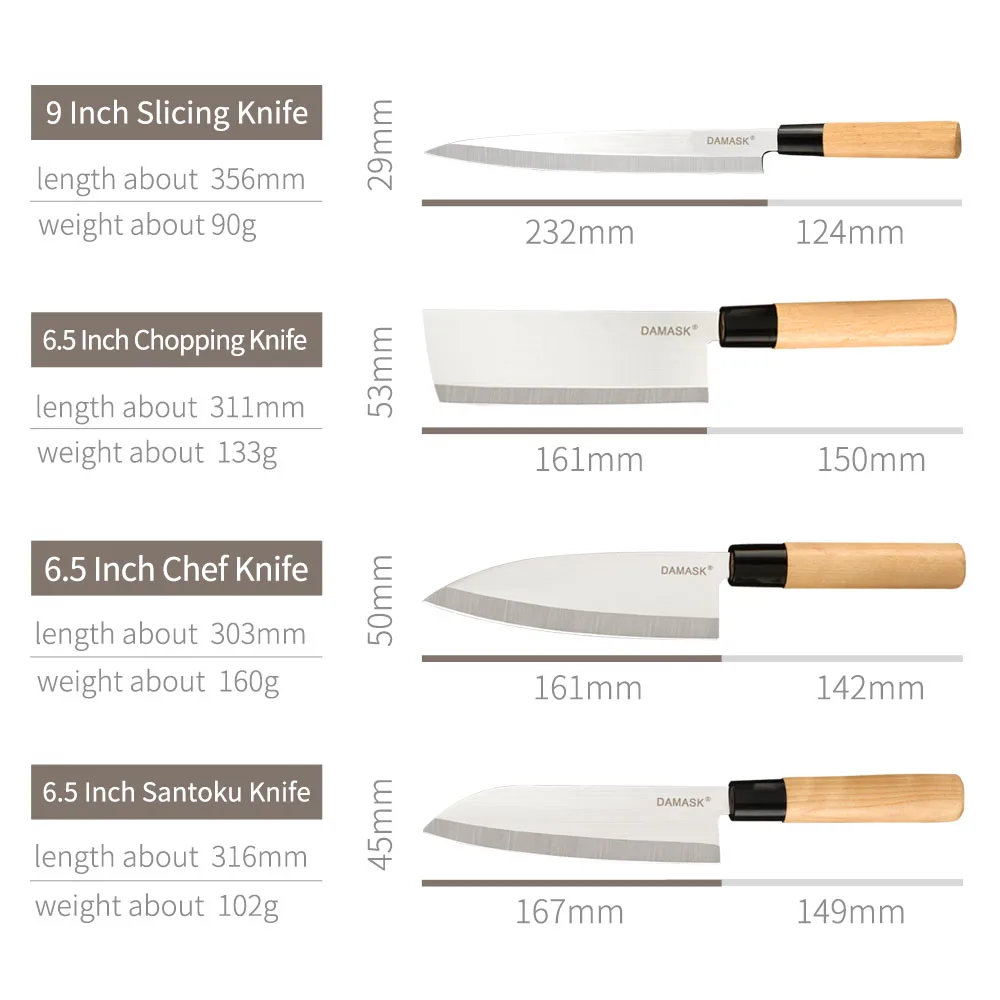 Дамасский кухонный нож из нержавеющей стали, набор ножей с деревянной ручкой, Ультра Острый сашими сантоку, нож для шеф-повара, аксессуары для приготовления пищи - Цвет: 4PCS