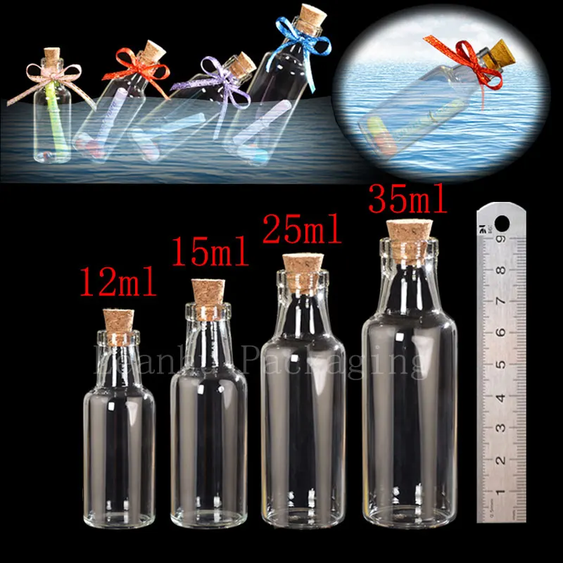 12 15 25 35 ML Empty Transparent Glass Wishing Bottle Cork Corked Glass