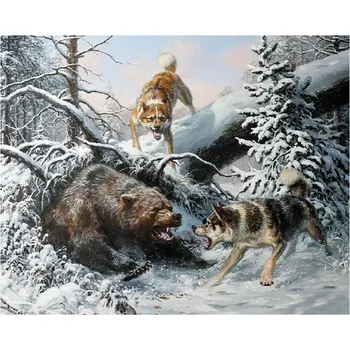 

5D Diy Diamond embroidery new Mosaic animal Of living room wall stickers broderie diamant plein Diamond painting Bear and dog